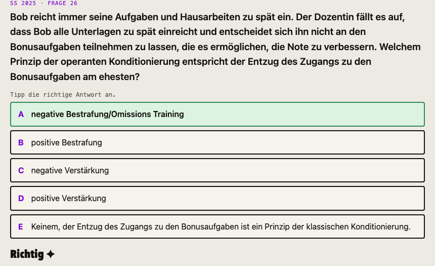 Altfrage mit Antwortauswahl in Anki: Die richtige Antwort ist grün markiert.